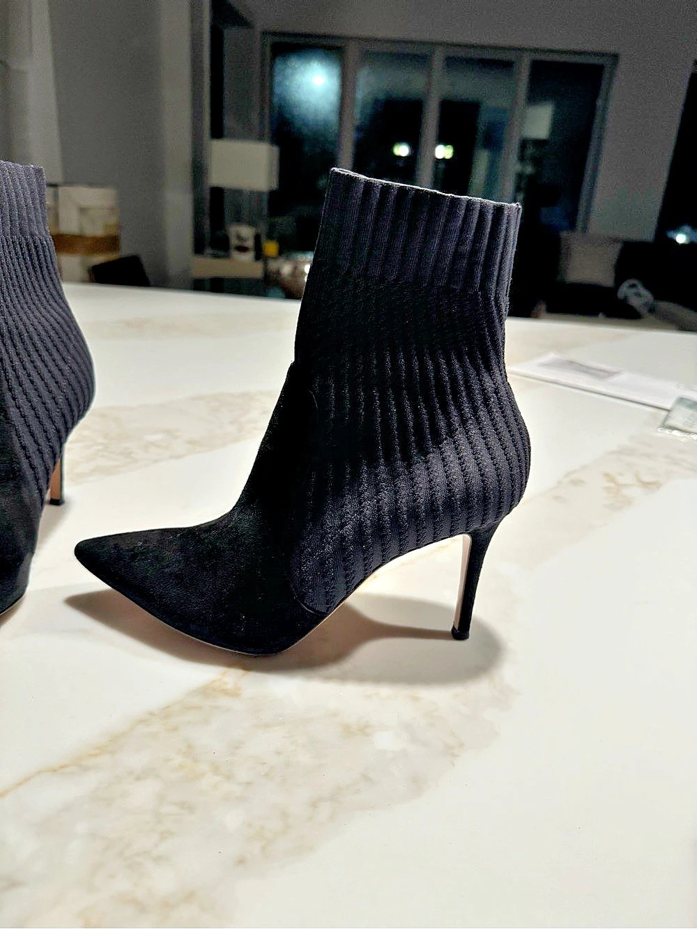 Black Pointed-Toe Heeled Boots